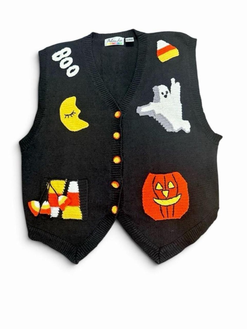 Vintage 80s/90s Arlando Halloween sweater vest ghosts pumpkin moon candy corn XL